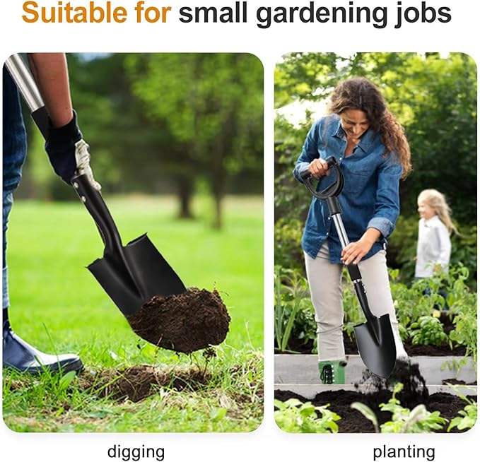 Small Shovel for Digging, 31 Inch Metal Spade Shovels with D-Grip Handle, Lightweight Short Gardening Digging Shovel