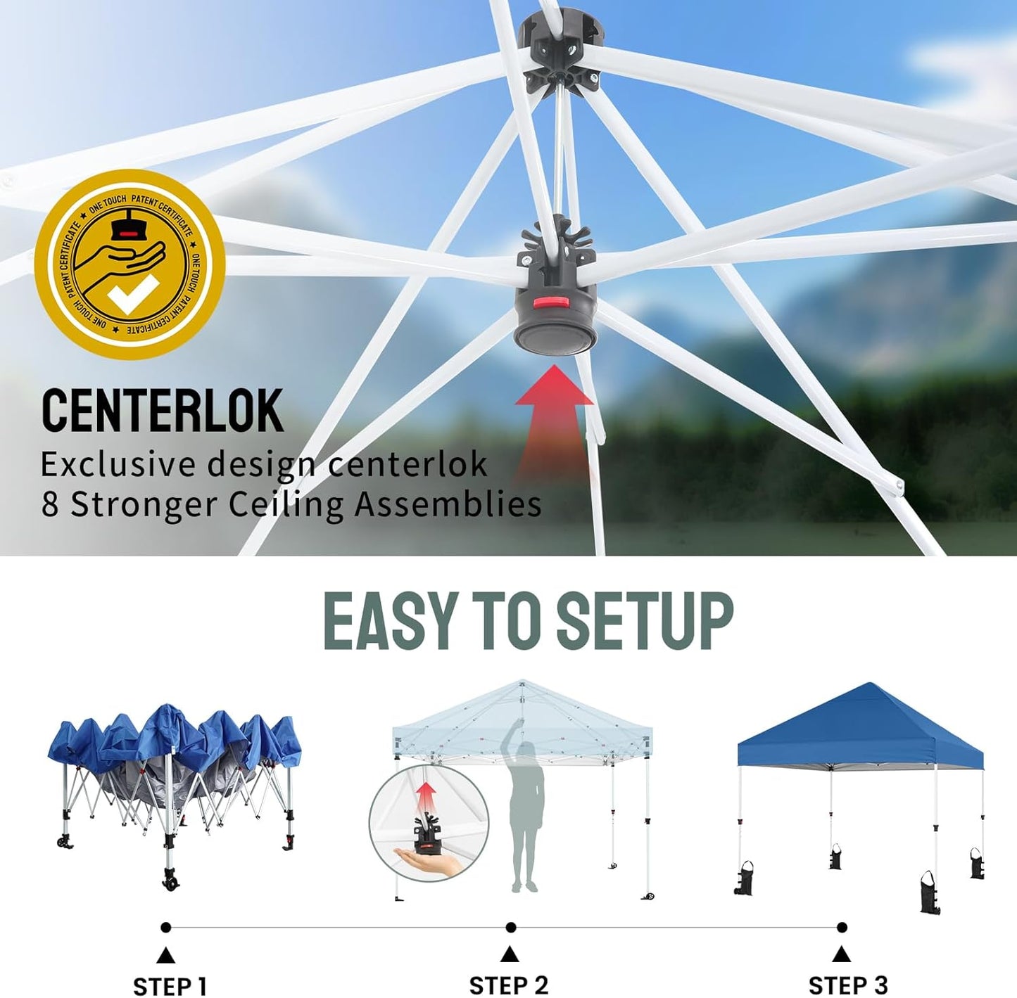 CROWN SHADES 10x10 Heavy Duty Canopy - Premium Pop Up Canopy Tent - Extra Sun Shade Protection with 400D Strength Oxford Fabric - Great for Trade Shows, Events, Tailgates & Commercial Use, Blue