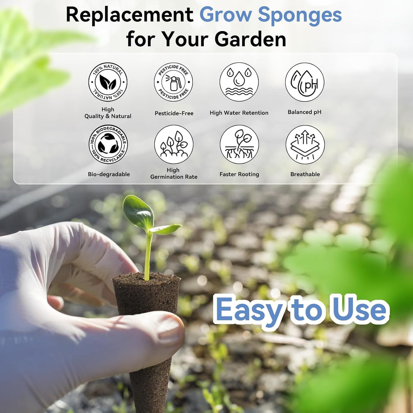 inbloom Grow Sponges, 50 Pcs Replacement Root Planting Pods, Special Design for Hydroponics System, Indoor Garden Supplies, Cotton, Sponge Only