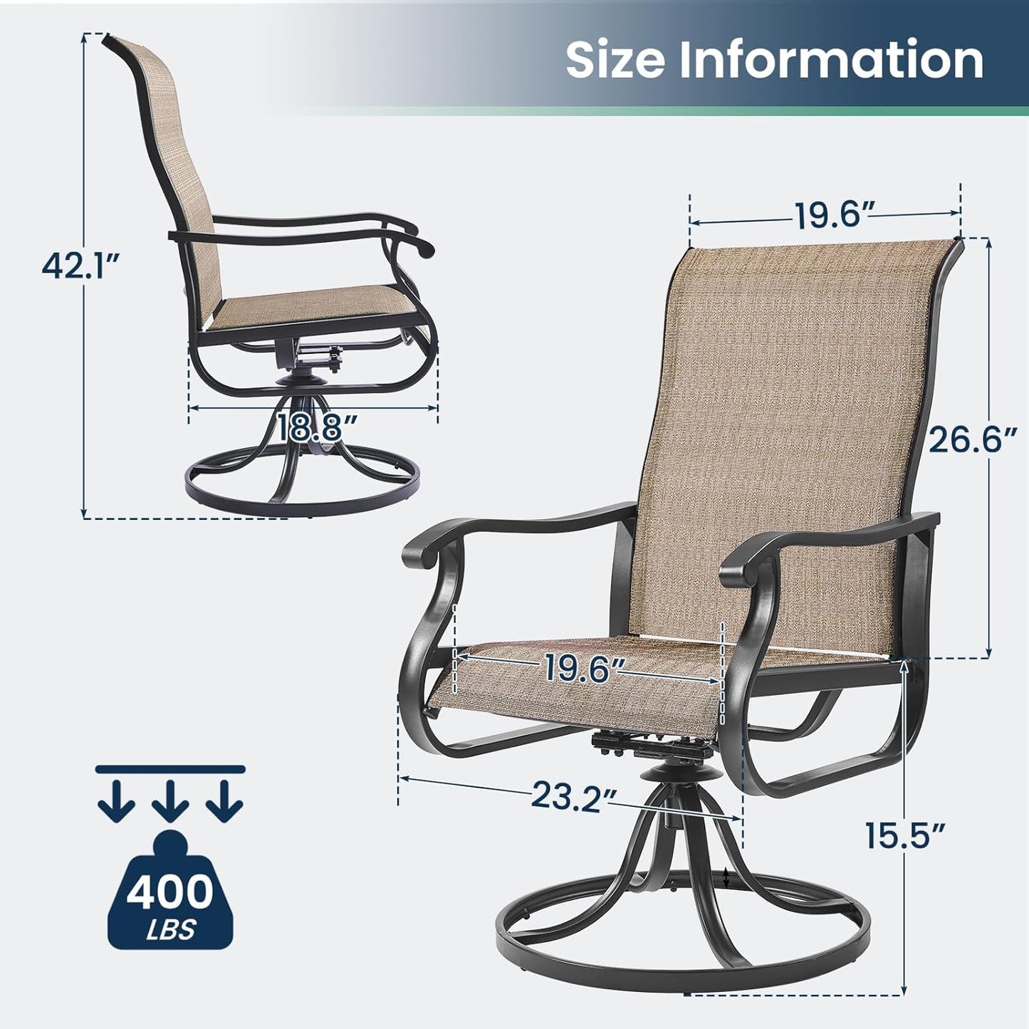 Amopatio Patio Swivel Chairs Set of 6, Outdoor Swivel Rocker Dining Chairs with All Weather Textilene High Back & Metal Frame, for Backyard Deck Lawn (Brown)