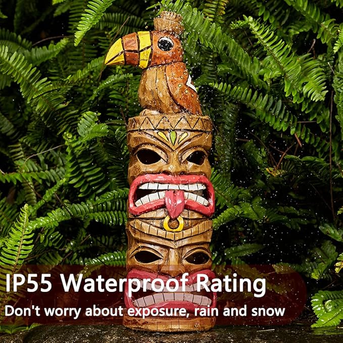 Outdoor Tiki Statue Decoration-Solar Garden Figurine - Woodpecker Waterproof Unique Housewarming Gifts for Women Patio,Balcony,Yard,Lawn Decor 15 Inch Tall