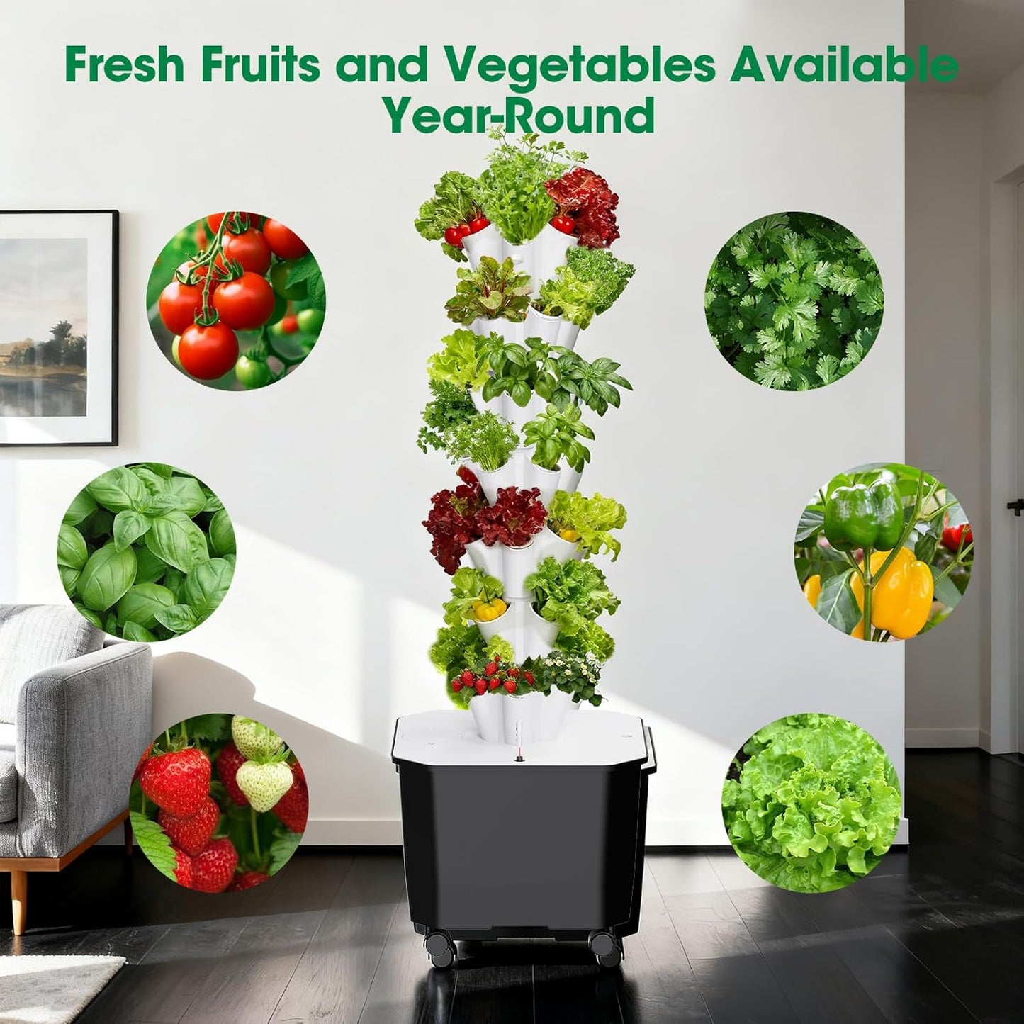 Vertical Hydroponic Tower,7Layer 35 Pods Tower Garden Growing System with 12V Water Pump& 24h Smart Timer,BPA-Free Modular Indoor/Outdoor for Hydroponic Gardening Lovers Planting Vegetables