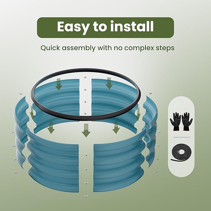 ZXZYHFTY Round Galvanized Raised Garden Bed kit, Blue Outdoor Garden Raised Planter Box, Round Large Metal Raised Garden Beds for Vegetable 2 * 2 * 1ft 1 Pack