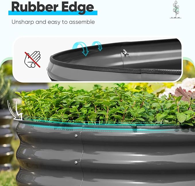 Quictent Galvanized Raised Garden Bed Kit, 8x4x2 ft Oval Metal Planter Box Tall for Vegetables Outdoor Backyard, Rubber Strip Edging Included (Dark Gray)