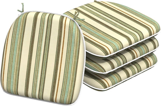 Indoor/Outdoor Chair Cushions 16x17 Inch, Patio Chair Cushions with Ties, All Weather Seat Cushions for Patio Furniture Home Garden Chair Use, Set of 4,Stripe Onyx