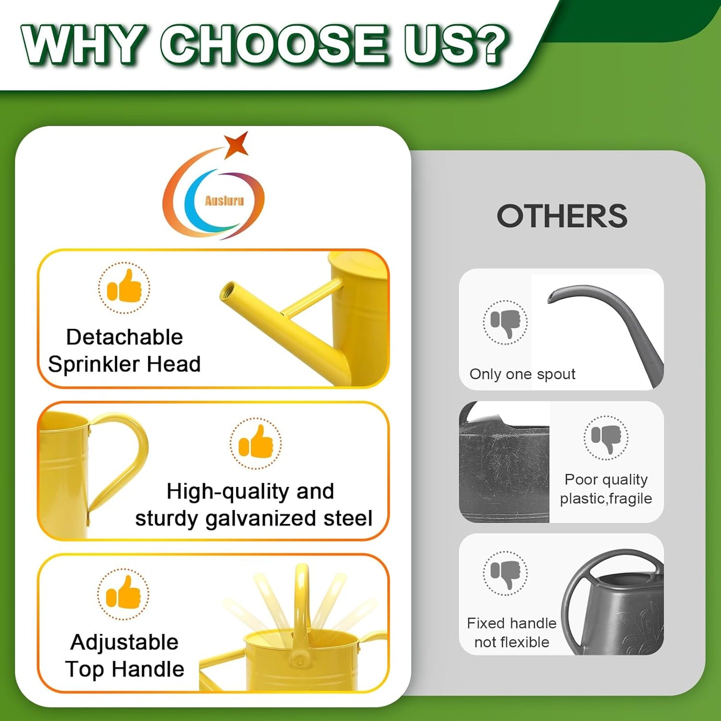 Metal Watering Can with Removable Spout, Galvanized, Perfect for Indoor and Outdoor Use (1 Gallon, Yellow)