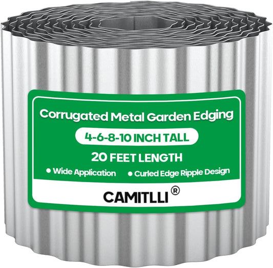 Corrugated Metal Garden Edging, Sturdy Tall Landscape Edging Borders, Perfect DIY for Flower Beds, Lawn and Pathway, Tree Surrounds, Paver Edges (Silver, 10"×20FT)