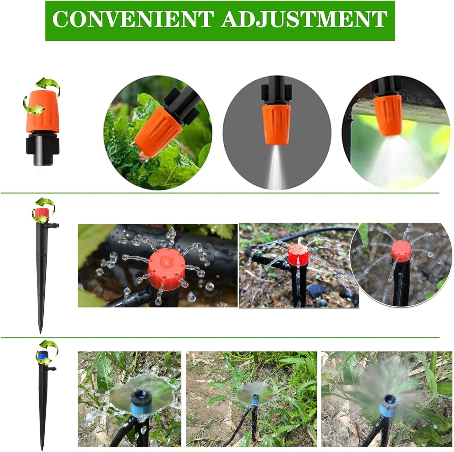 226FT Greenhouse Micro Drip Irrigation Kit Automatic Irrigation System Patio Misting Plant Watering System with 1/4 inch 1/2 inch Blank Distribution Tubing Hose Adjustable Nozzle Emitters Sprinkler