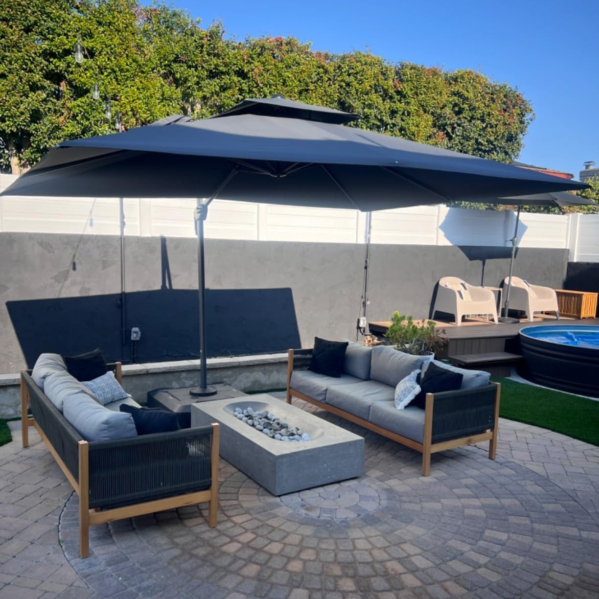 PURPLE LEAF 9' X 12' Cantilever Outdoor Umbrellas Large Patio Umbrella Hanging Double Top Rectangle Offset Umbrella with 360°Rotation Tilting Umbrella Outdoor Patio, Grey
