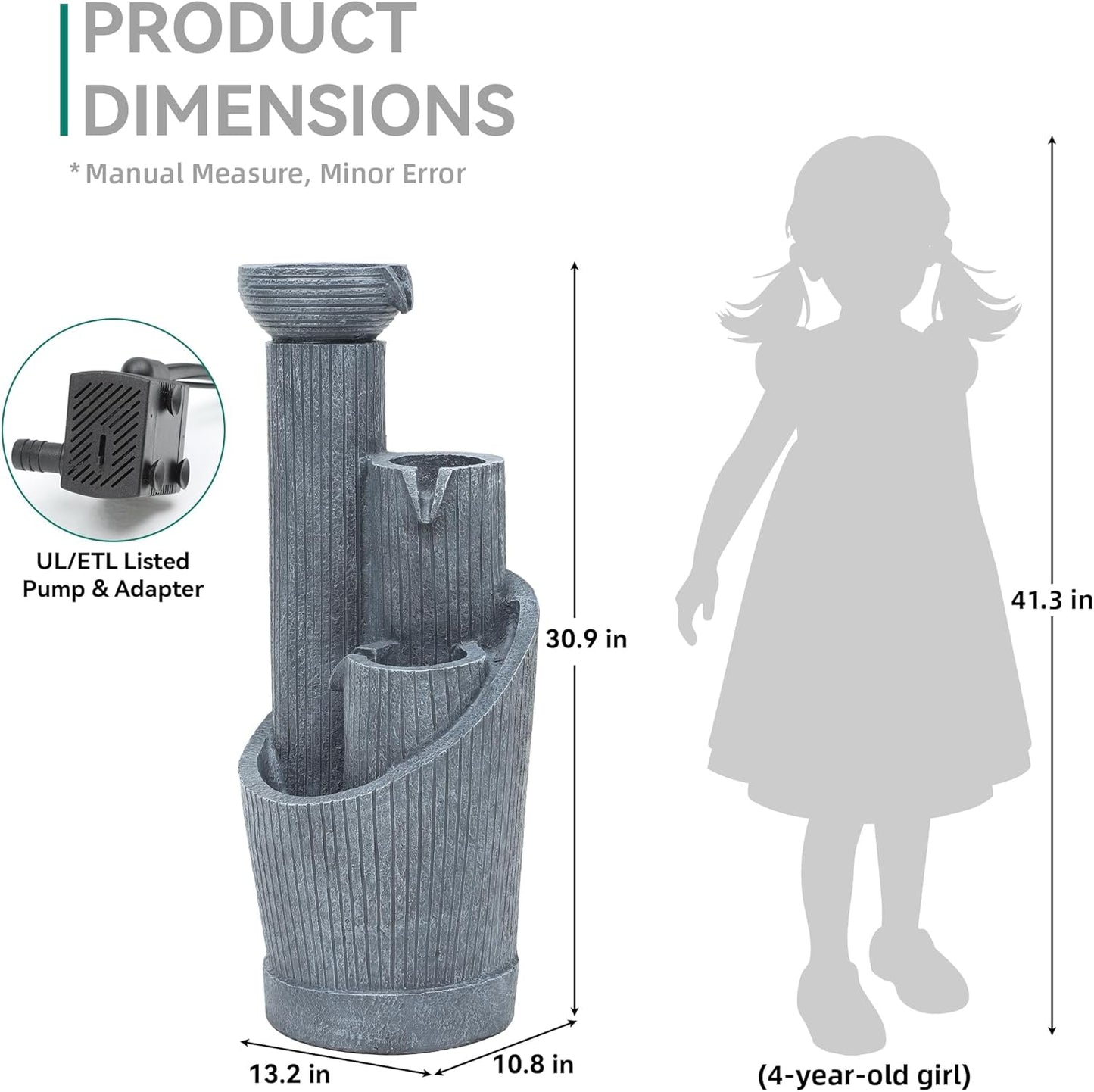 31" Modern Outdoor Water Fountain with LED Lights, 5-Tier Twist Pedestal Bowl Garden Fountain, Cascading Waterfall for Relaxing Garden, Patio, Backyard, Deck, Porch or Home Decor