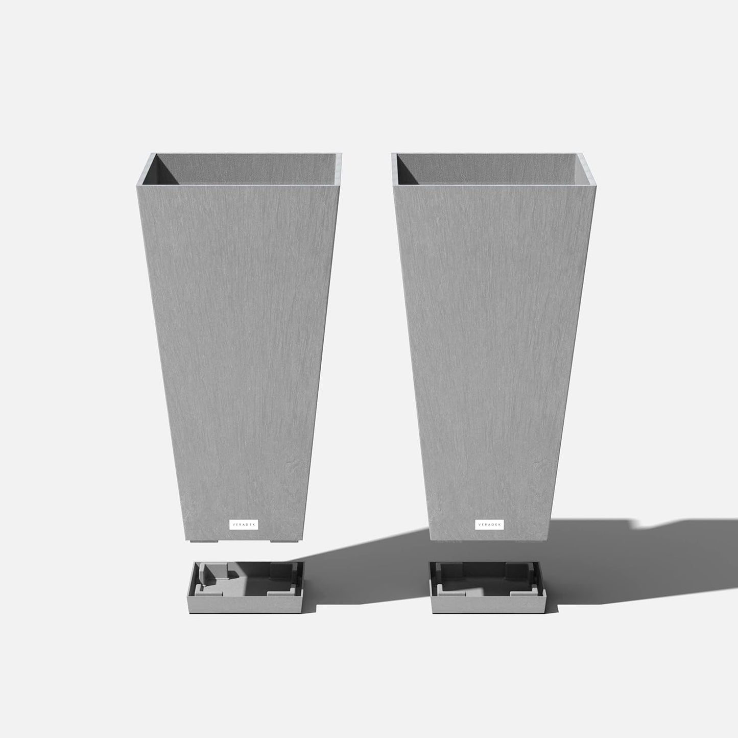 Veradek V-Resin Indoor/Outdoor Taper Planter (Gray, 26 inch - 2 Pack with 2 Saucer Trays)