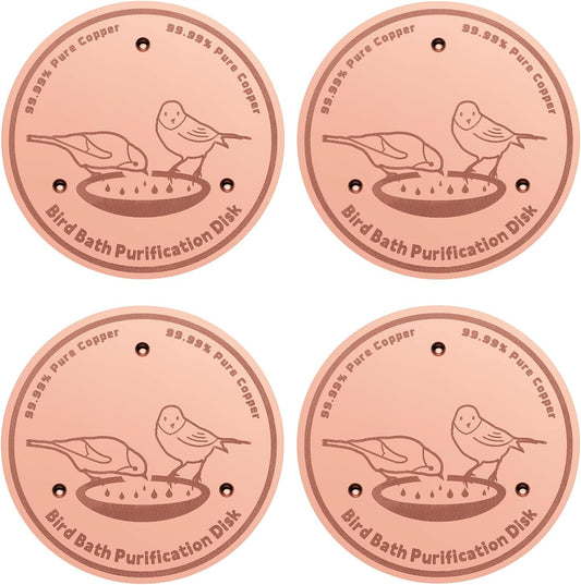 4-Pack 99.99% Pure Copper Bird Bath Purification Disk,Copper Disc with Stable Triple-Point Support,Fits All Outdoor Bird Baths(Round)