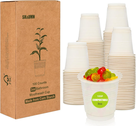 3 oz Compostable Disposable Bathroom Mouthwash&Rinse Cups,100pcs Small Snack Cups for Kids,Mini Drinking Cups for Party,Office, Picnic, BBQ