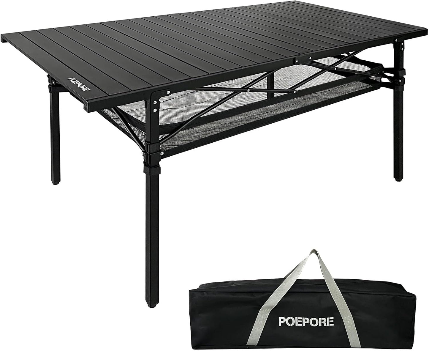 Large Folding Camping Table Aluminum with Storage for 4-6 People 55"X27.5" Roll Up Tall Outdoor Portable Table Lightweight with Carry Bag for Picnic BBQ Backyard Beach