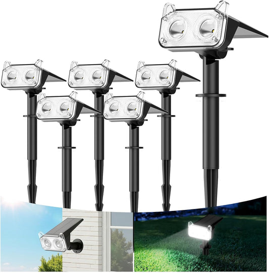 Solar Lights Outdoor Waterproof, Auto ON/Off Solar Spot Lights Outdoor, Dusk to Dawn Spotlights, Adjustable Landscape Lighting for Yard Tree Path Garden, Cool White, 6 Pack