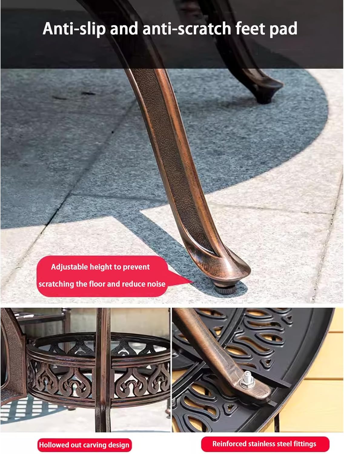 Outdoor Table Cast Aluminum Round Patio Table with Umbrella Hole All Weather Outdoor Dining Table for Lawn Garden Backyard (100cm Palm Round Table)