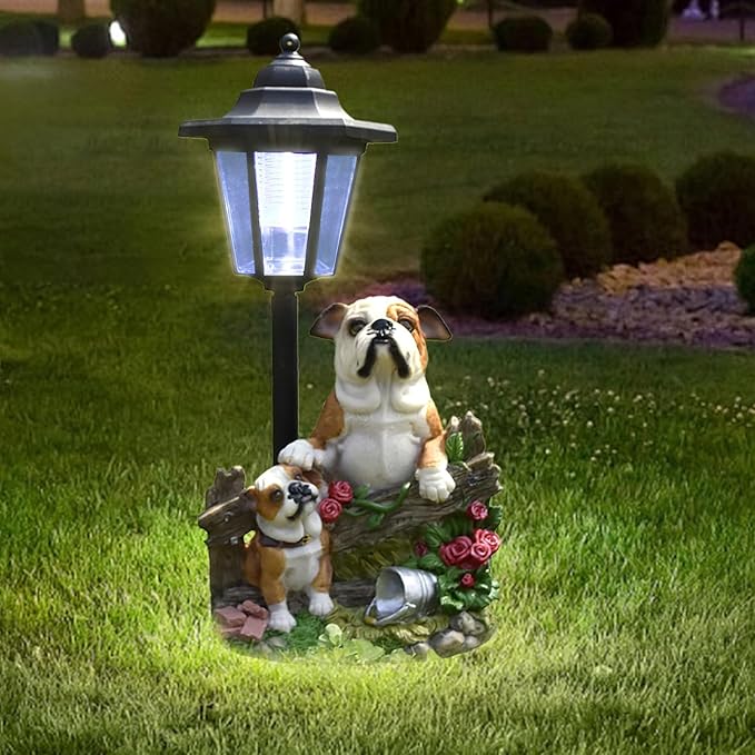 Solar Garden Outdoor Decor Statues Country Farm Bulldogs with Light,Outside-Outdoor Decorations Sculptures for Patio Yard Lawn Walkway Ornaments Clearance Gifts for Mom Grandma Birthday
