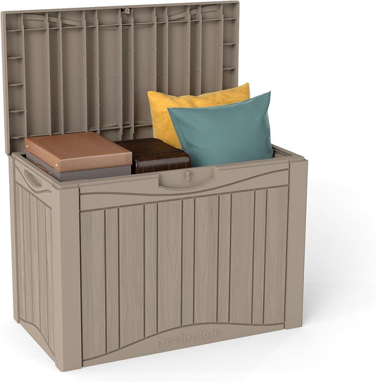 50 Gallon Lockable Resin Deck Box, Waterproof & UV-Resistant Outdoor Storage Box for Outdoor Cushion Storage, Garden Tools & Pool Accessories Storage, Gray