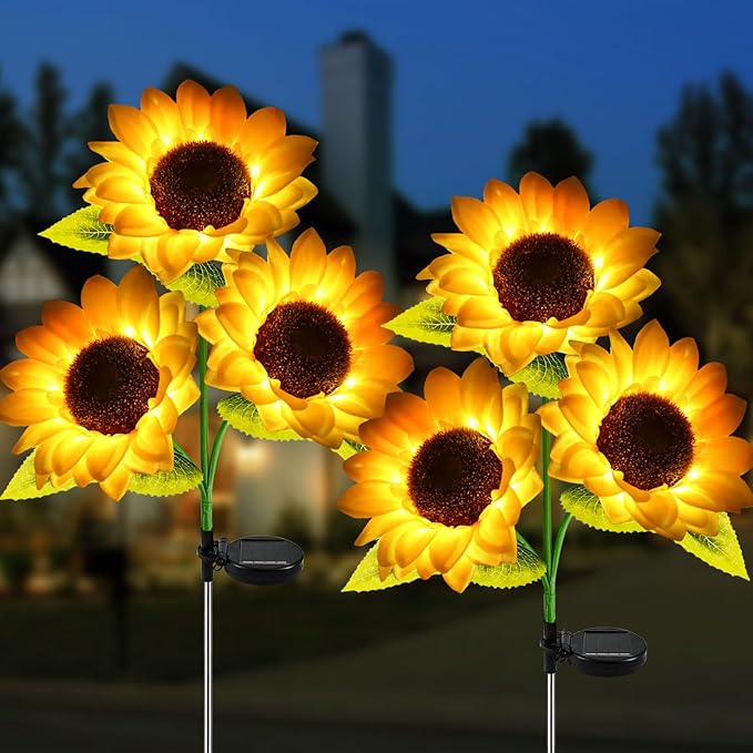 2 Pack Sunflower Garden Lights + 2 Pack Aluminum Ball Garden Lights