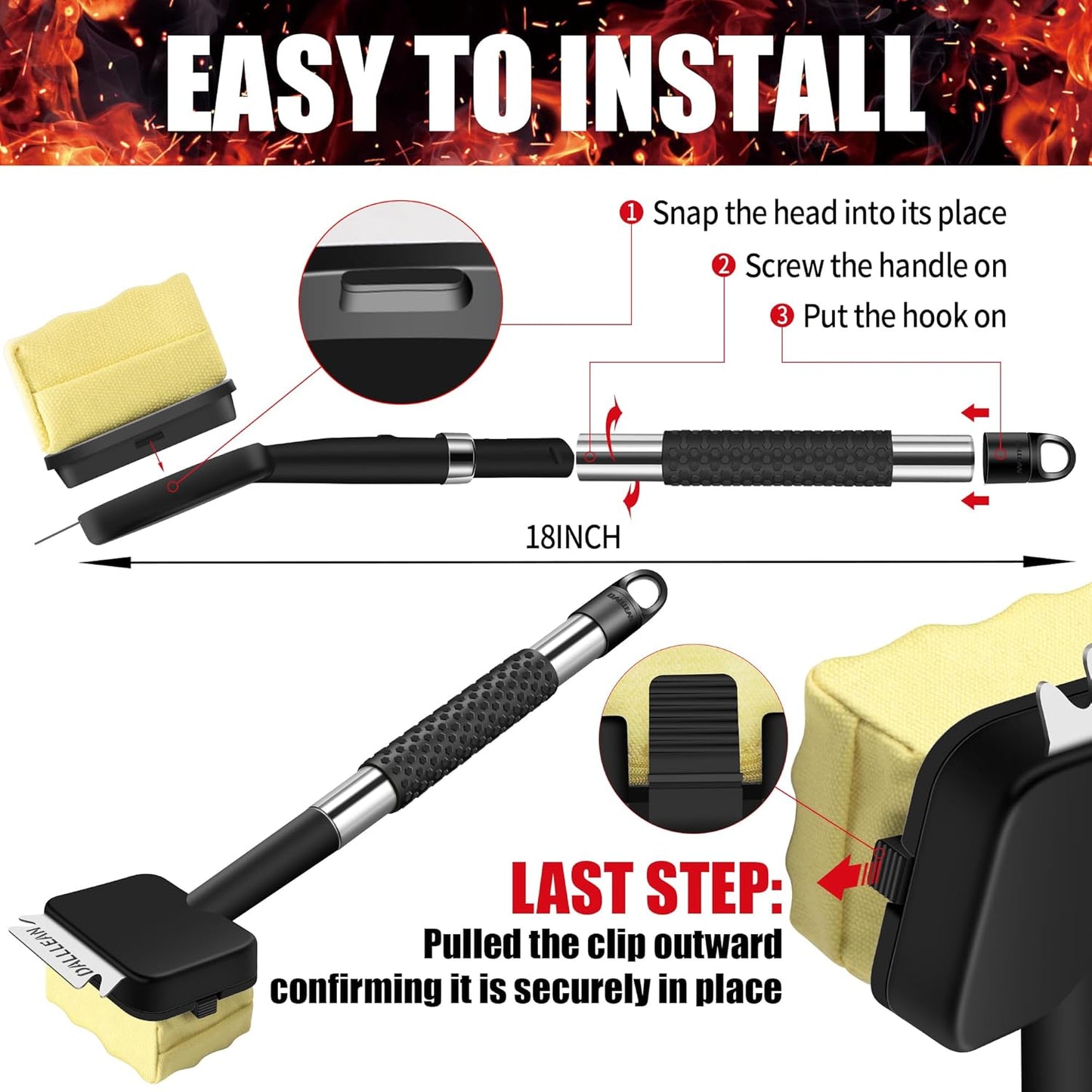 BBQ Grill Brush Bristle Free(2Heads) for Outdoor Grill, Trapezoid- Shaped Design Replaceable Head Cleaning Brush, Steam Grate Cleaner, BBQ Cleaning Brush, Scraper for Grill, Safe Barbecue Grill Brush