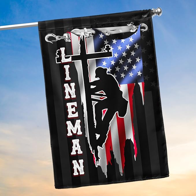 FLAGWIX American Flags - Lineman Flag MLH896F, House Flag (29.5" x 39.5") - Lineman Decorations, USA House Garden Flags Premium Polyester - Decorative Outdoor Flags