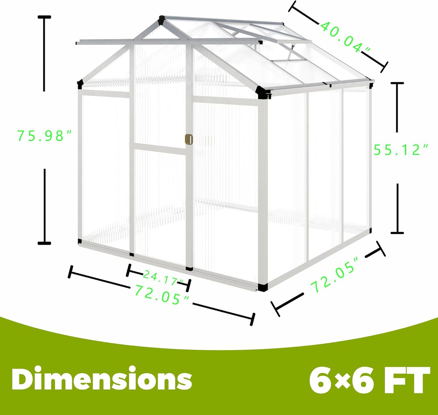 6 x 6FT Greenhouse for Outdoors,Polycarbonate Garden Backyard,Silver