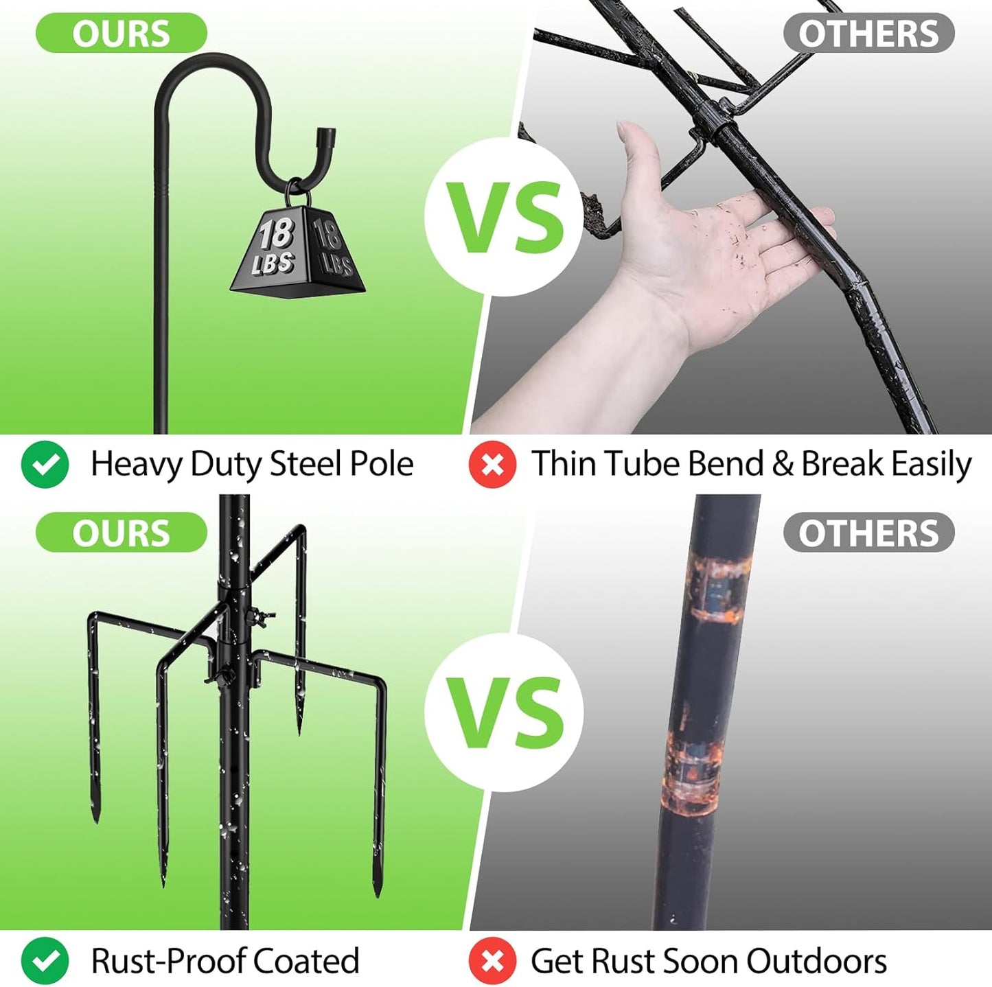 Bird Feeder Pole, 62" Shepherds Hooks for Outdoor, Hummingbird Feeders Stand Heavy Duty with Stable 5-Prong Base, Hanging Plant Shepherd Hook Hanger Stick for Outside Garden Yard Wedding