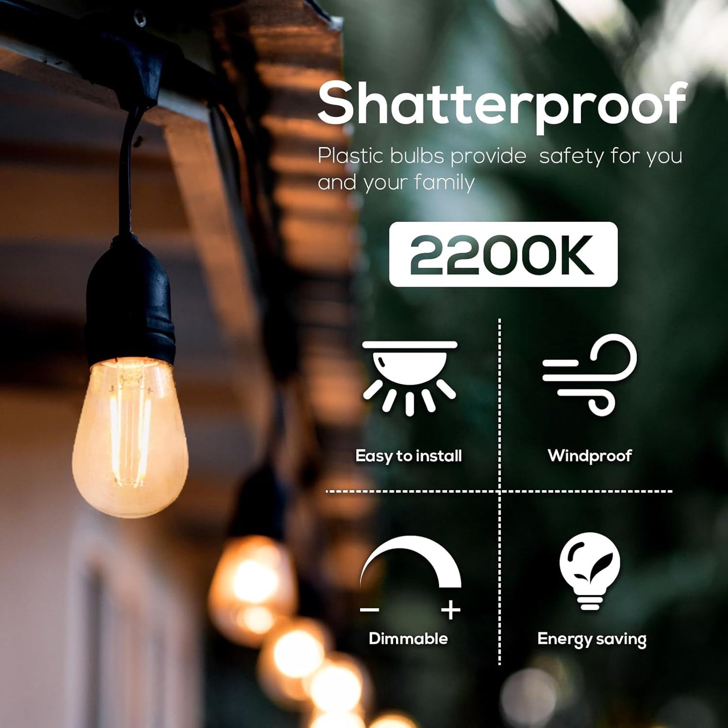 Banord 15 Pack Dimmable 2W S14 Replacement LED Bulbs, 2200K Waterproof Outdoor String Lights Vintage LED Filament Bulb, Shatterproof E26 Screw Base Edison LED Light Bulbs