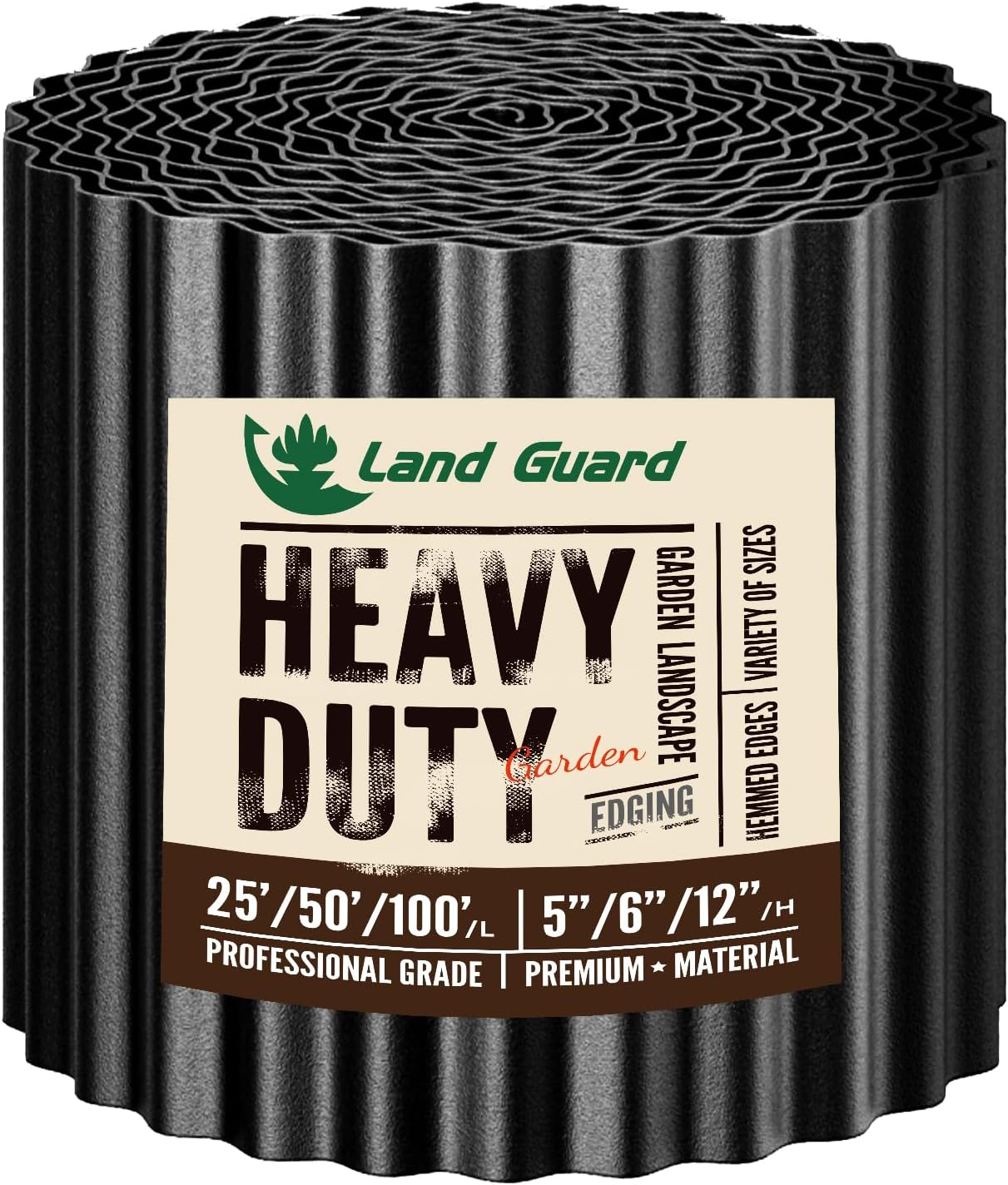 Land Guard Corrugated Garden Edging Border, 6" × 100' Landscape Paver Edging, Tall Landscape Edging, Fence for Garden, Flower Bed, Lawn and Landscape Edging (Black)