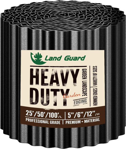 Land Guard Corrugated Garden Edging Border, 6"×25' Landscape Paver Edging, Tall Landscape Edging, Fence for Garden, Flower Bed, Lawn and Landscape Edging (Black)