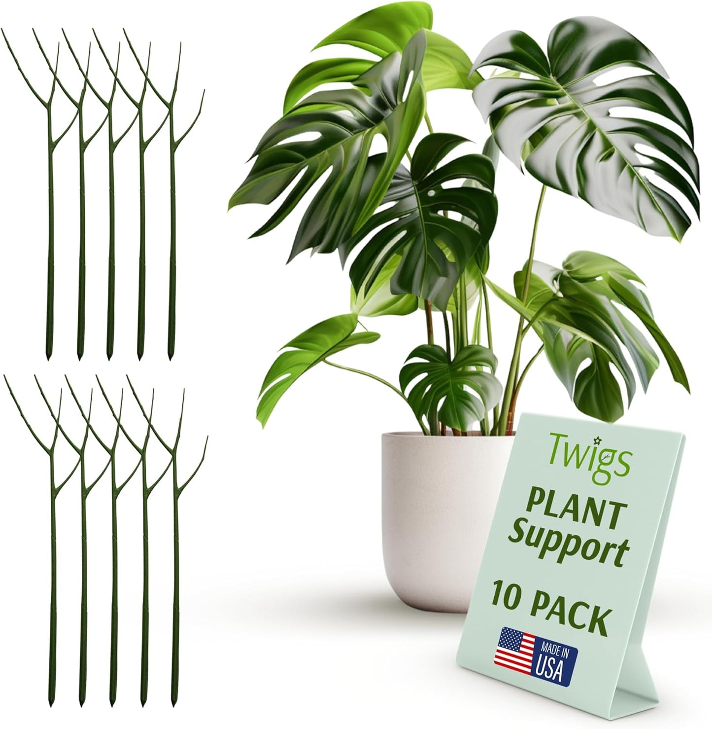 Plant Support Stakes, Stem Holder Structures for Indoor & Outdoor Use, Garden Accessories for Climbing & Potted Plants, Trellis Alternative - Monstera (Dark Green), 10 Pack, 22" L, Original