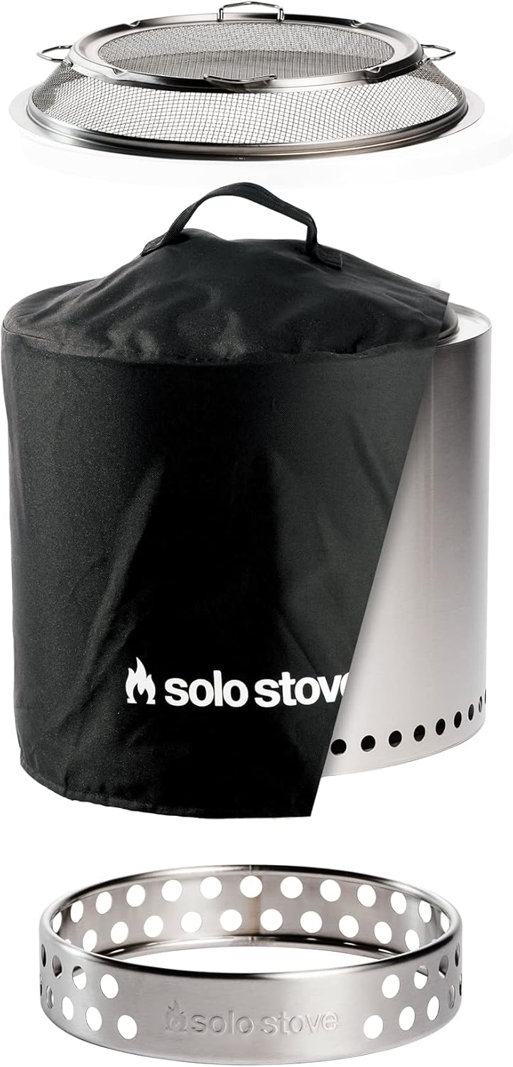Solo Stove Ranger Big Yard Bundle | Includes Fire Pit, Stand, Shield & Shelter | Perfect for 2–4 People | Portable Wood Burning, Stainless Steel, 15.25in H x 15in Dia
