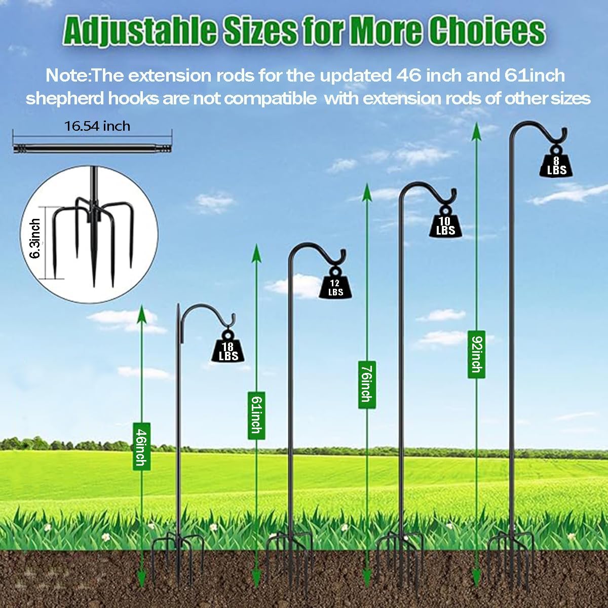 CMASTER Shepherd Hook for Outdoor, 1 Pack 46Inch Bird Feeder Pole with 5 Prong Base Heavy Duty Adjustable Garden Hook for Hanging Plant, Hummingbird Feeder, Lantern(46Inch)