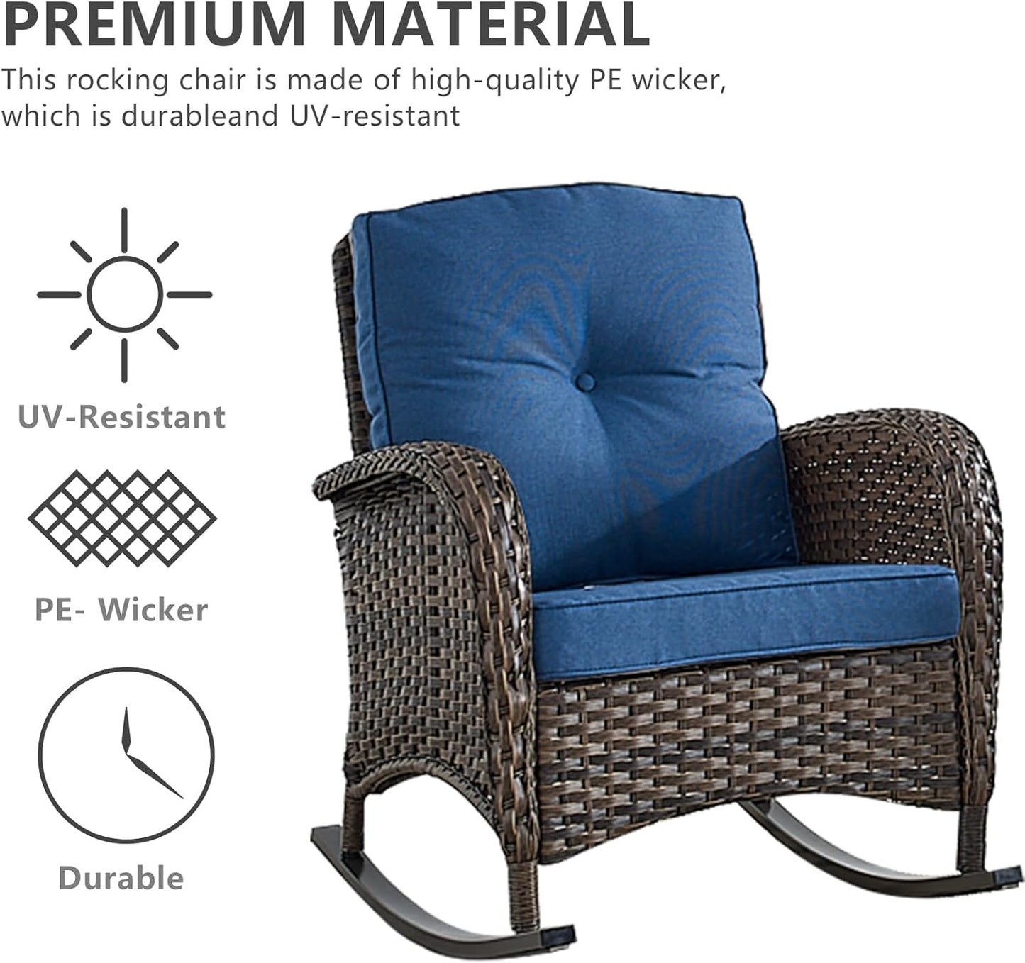 HUMMUH 5-Piece Outdoor Patio Furniture PE Wicker Patio Conversation Set,All-Weather Outdoor Rocking Chairs with Patio Couch Tables for Backyard,Poolside,Deck