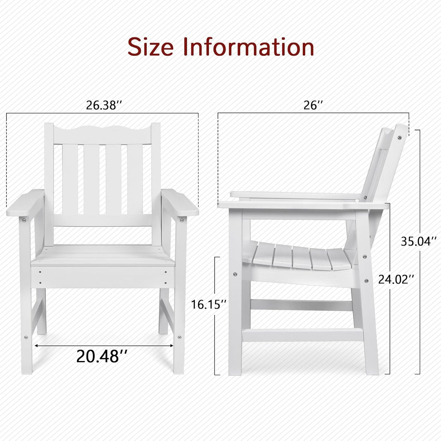 All-Weather Patio Chairs Set of 2, HIPS Outdoor Chairs with 400 lbs Weight Capacity, Patio Dining Chairs for Backyard, Deck, Garden and Porch, White