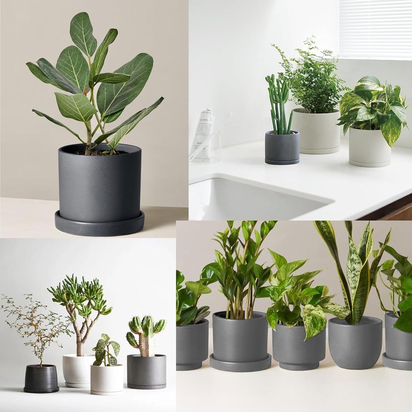 Ceramic Plant Saucer Pot Tray 10 Inch, Planter Saucers 4 5 6 7 8 9 10 11 12 13 Inch for Indoors Outdoor, Durable Sturdy Flower Drainage drip Water Tray for Glazed Pots Base (10.7 Inch-Grey)