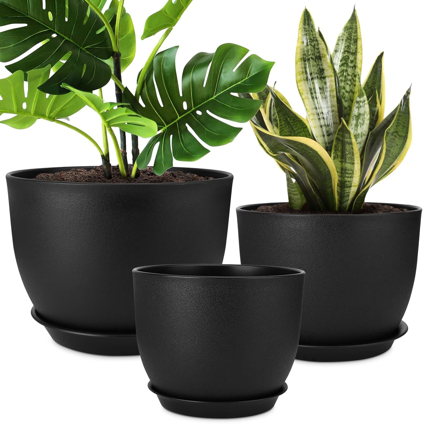 Plant Pots 12/10/9 inch Set of 3, Flower Pots with Multi Mesh Drainage Holes, Large Planters for Indoor Outdoor Garden Plants and Flowers. (Black)
