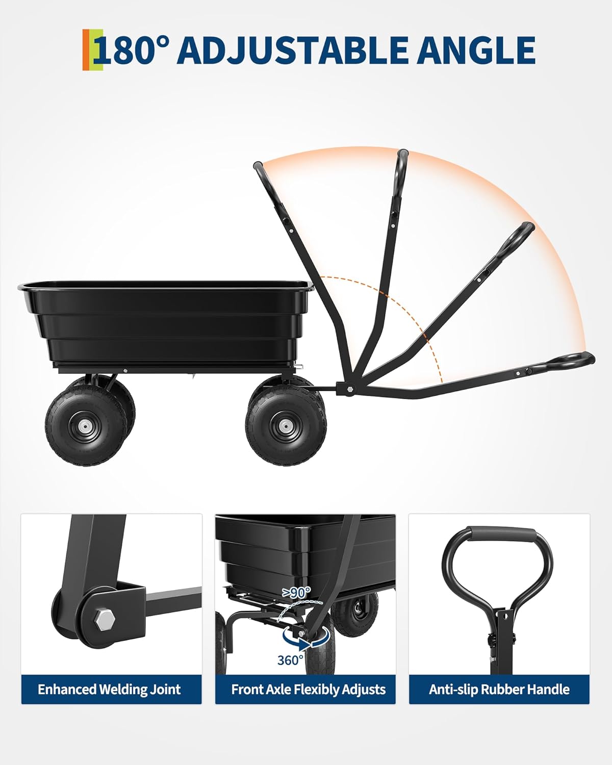 Poly Dump Cart - Heavy Duty 1200lbs Garden Cart with Quick-Release Dumping & No-Flat 13" Tires, Utility Wagon for Yard Work, Landscaping, Gardening