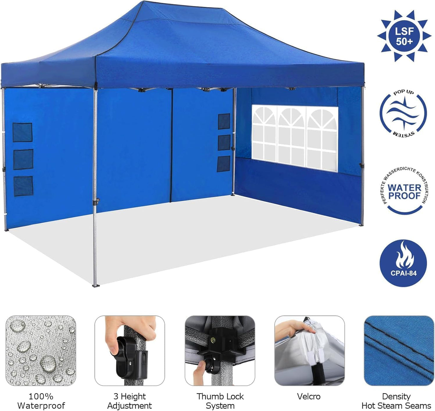 COBIZI 10x15 Heavy Duty Pop up Canopy Tent Easy Up Commercial Outdoor Canopy Wedding Party Tents for Parties All Season Wind & Waterproof Gazebo with Carry Bag, Blue(Frame Thickened)