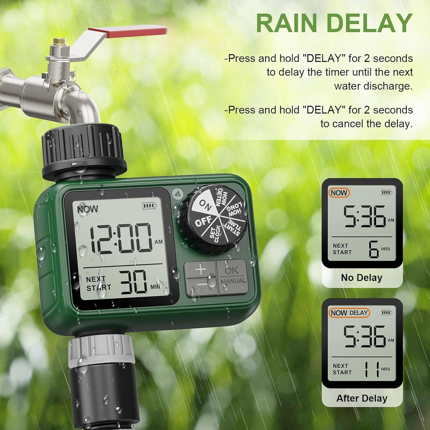 2 Pcs Sprinkler Timers, XinFuturse Water Timer, Programmable Garden Hose Timer with Rain Delay, Manual& Automatic Watering System, Waterproof Irrigation Controller Watering Lawn Evenly& Efficiently