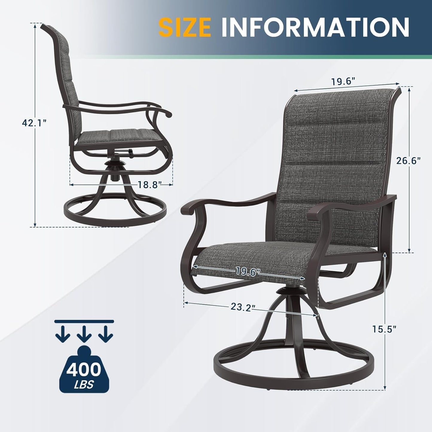 Amopatio Padded Patio Swivel Chairs Set of 8, Outdoor Dining Chairs with Ultra Soft Textilene High Back Seat & Metal Rocker Frame, for Backyard Deck Lawn Garden, Dark Grey