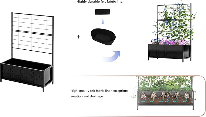 Zhongma Sturdy Raised Garden Bed with Trellis (15.75 x 35.43 x 48.8 in) for Vegetables Flower, Planter Box for Backyard Patio Balcony