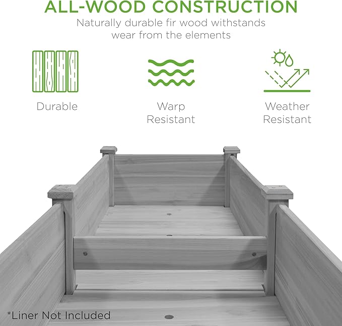 Best Choice Products 72x23x30in Raised Garden Bed, Elevated Wood Planter Box Stand for Backyard, Patio, Balcony w/Divider Panel, 6 Legs, 300lb Capacity - Gray