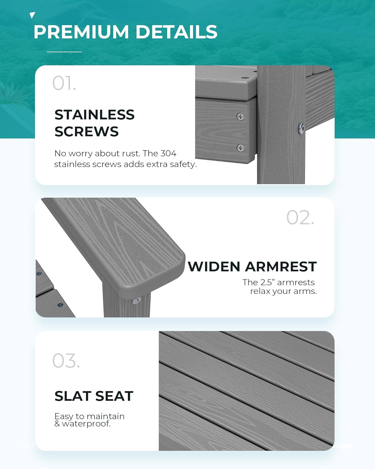 SERWALL Patio Dining Table and Bench Set for 6, Gray