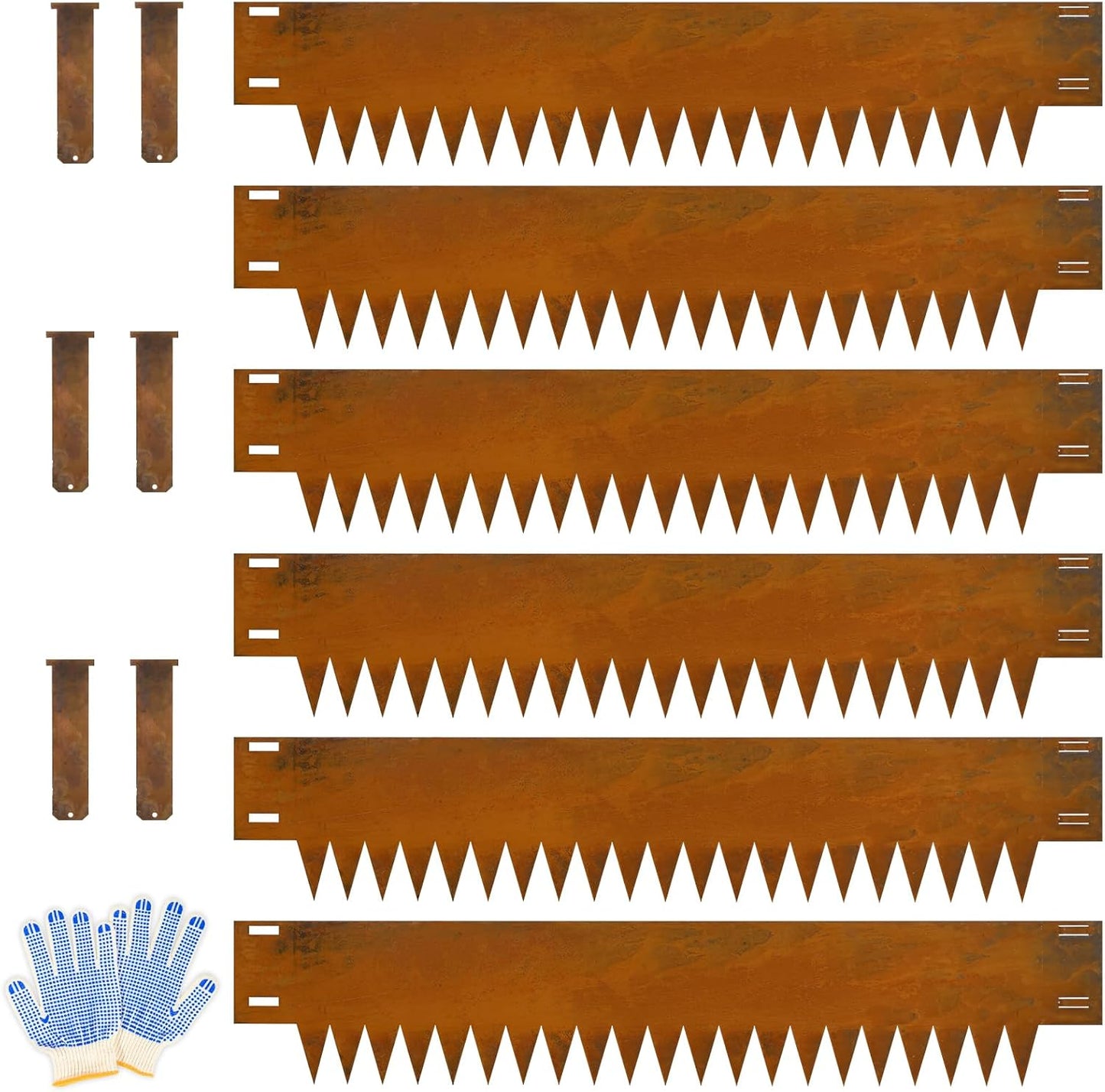 Metal Landscaping Edging, 6Hx40L-Inch Cor Ten Steel Landscape Edging with 6 Clips and Gloves, 6-Pack Unique Rust-Finish Edging, for Enhanced Garden, Yard, Park, Lawn
