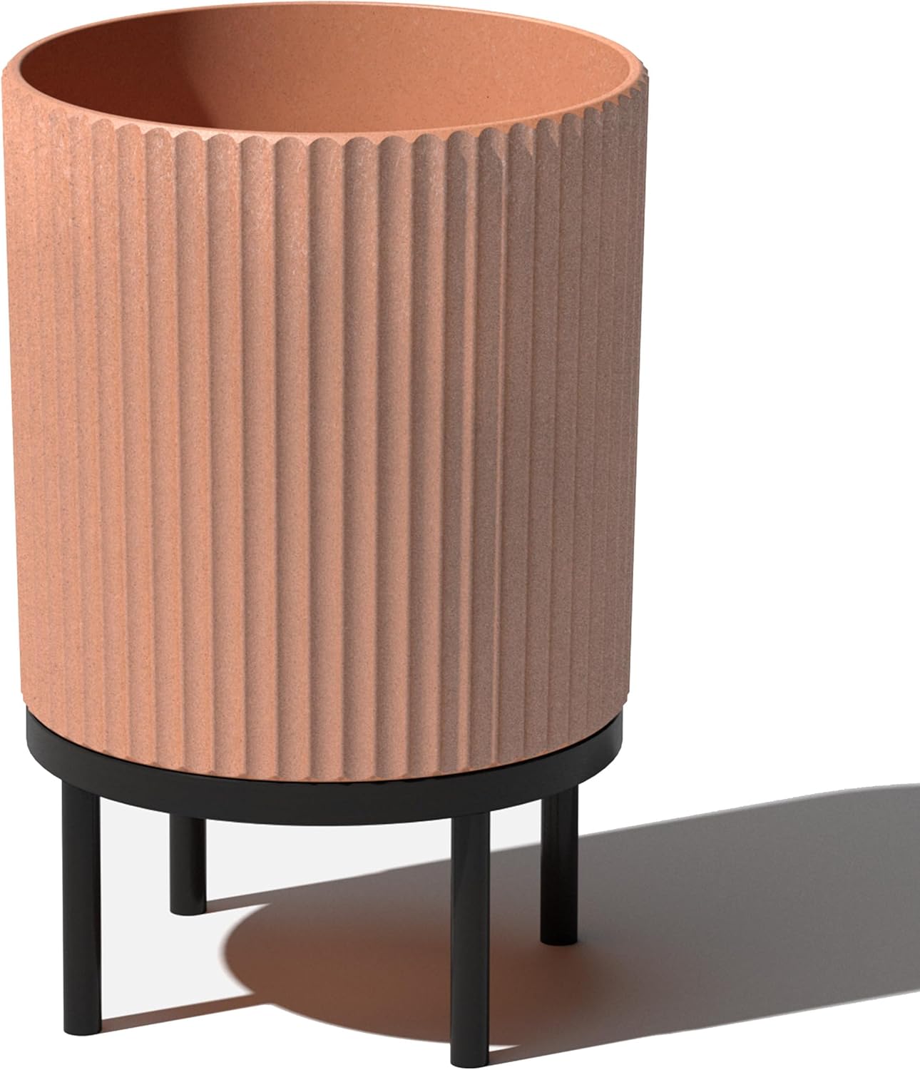 Veradek Demi Series Round Planter w/Stand for Porch/Patio | Durable Plastic-Stone Composite & Wooden Stand | Modern Décor for Tall Plants, Flowers