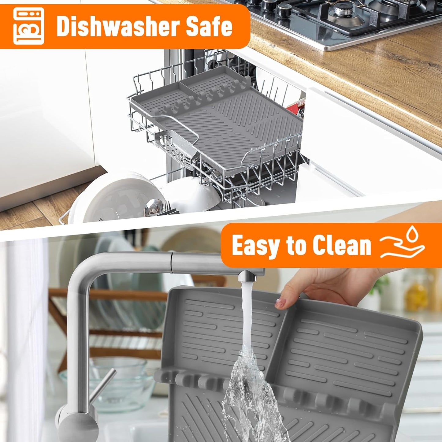 Silicone Grill Mat Compatible with Blackstone, Silicone Griddle Tools Mat with Drip Pad, Spatula Mat for Outdoor Grill Kitchen Counter (Grey)