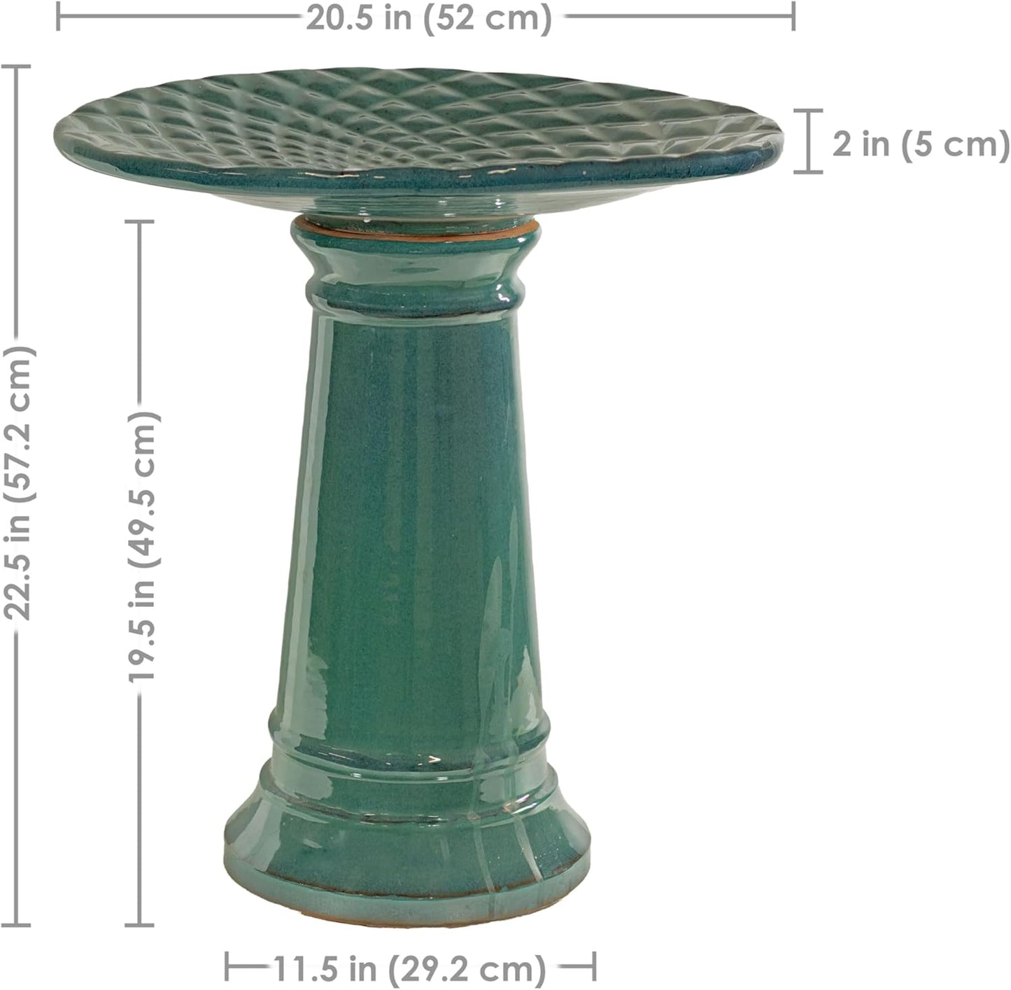 Sunnydaze Rennes Outdoor Ceramic Bird Bath - 22.5" H - UV- and Frost-Resistant - Glazed Bowl and Pedestal with Turquoise Finish