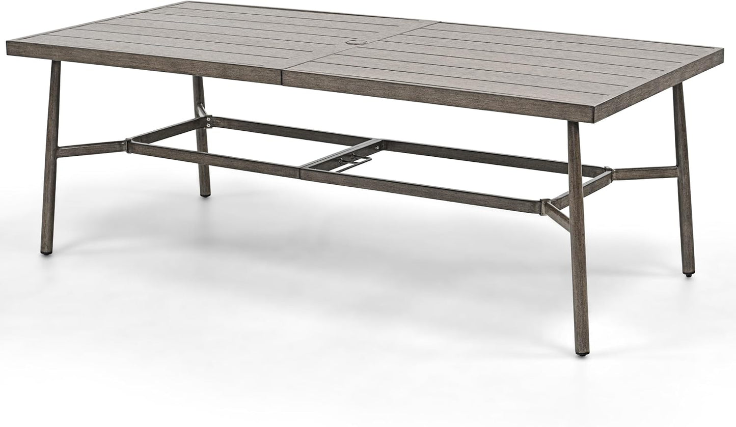 HAPPATIO Patio Table for 8, Large Modern Rectangle Outdoor Dining Table with Umbrella Hole and Adjustable Feet, All Weather Aluminum Patio Table for Garden, Backyard and Poolside, Grey