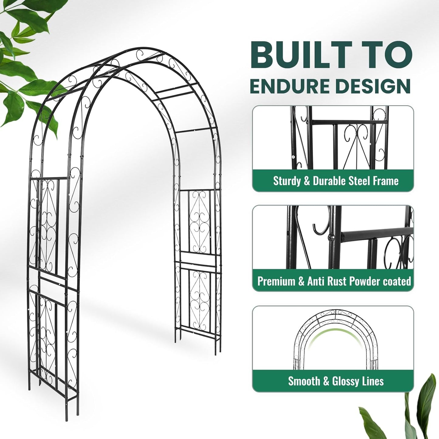 Metal Garden Arch 7.0ft High X 4.5ft Wide Garden Arbor for for Climbing Plants Roses Vines, Wide Garden Archway Arbor Trellis for Lawn Wedding Bridal Party Decoration Ceremony